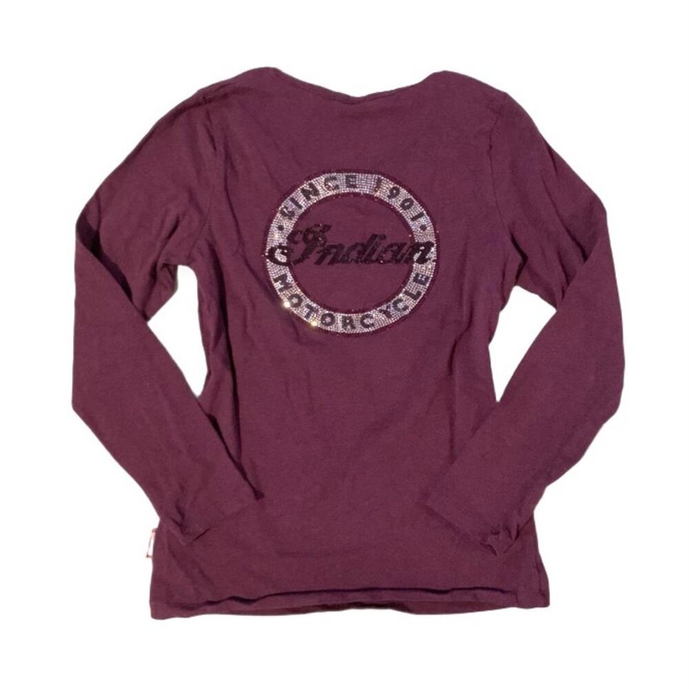 Y2K Indian Motorcycle Purple Rhinestone Long Sleeve Top Small